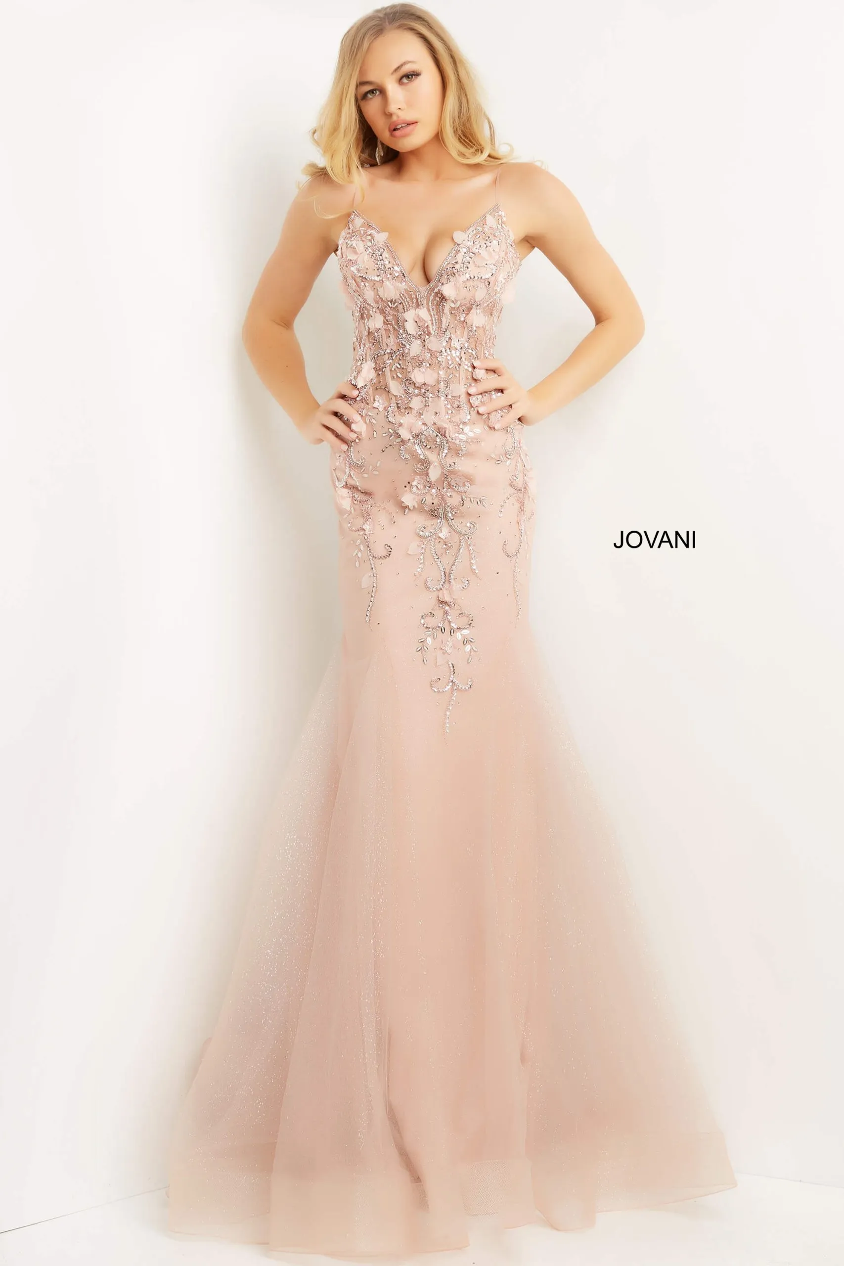 3D Floral Sleeveless Mermaid Dress by Jovani 05839