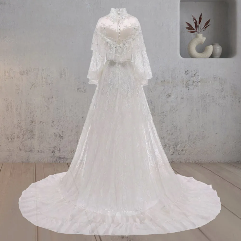 A-Line Lace Appliques Illusion Neck Wedding Dresses