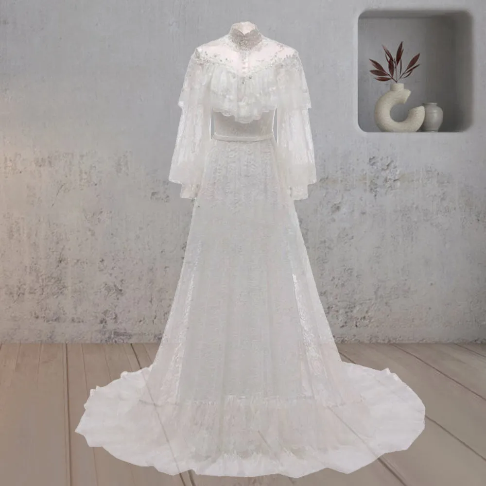 A-Line Lace Appliques Illusion Neck Wedding Dresses