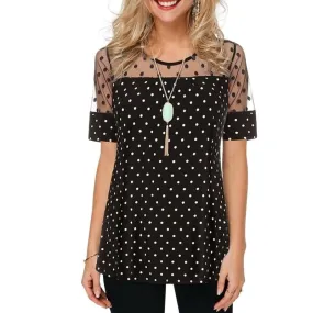 AGNES Design Women's Fine Fashion Premium Quality Polka Dots Mesh Design Blouse