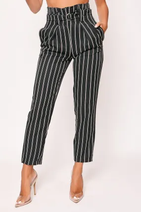 Alice - Navy & White Pin Stripe Cigarette Trousers