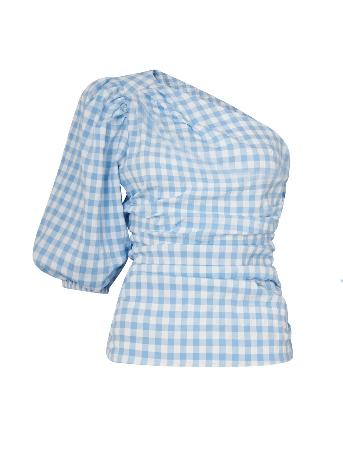 Athena One Shoulder Blue Gingham Top