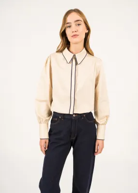 Automne Puffed Sleeve Blouse - SAINT JAMES x Ma Reine (BEIGE/MARINE)