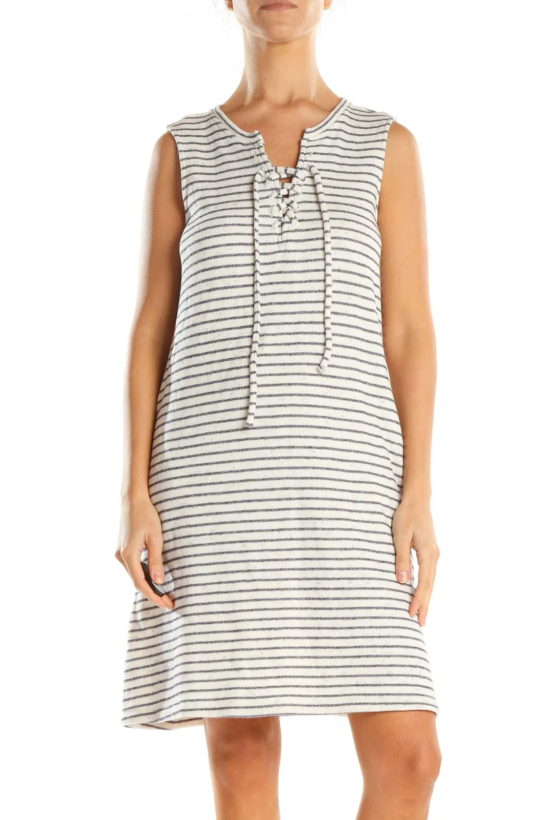 Beige Striped Day A-Line Dress