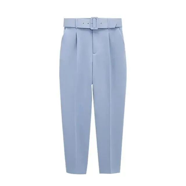 Belted High-Waisted Pants