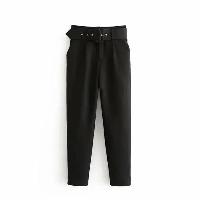 Belted High-Waisted Pants