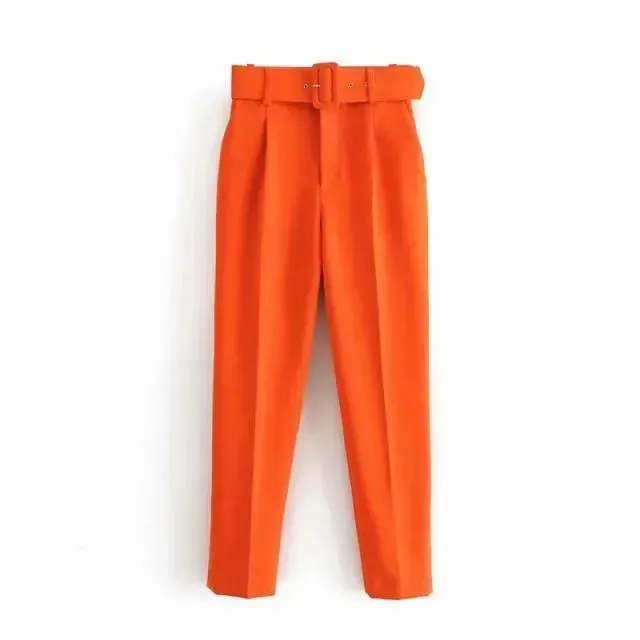 Belted High-Waisted Pants