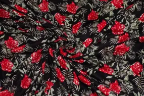 Black, Red, and Green Floral French Cotton Voile