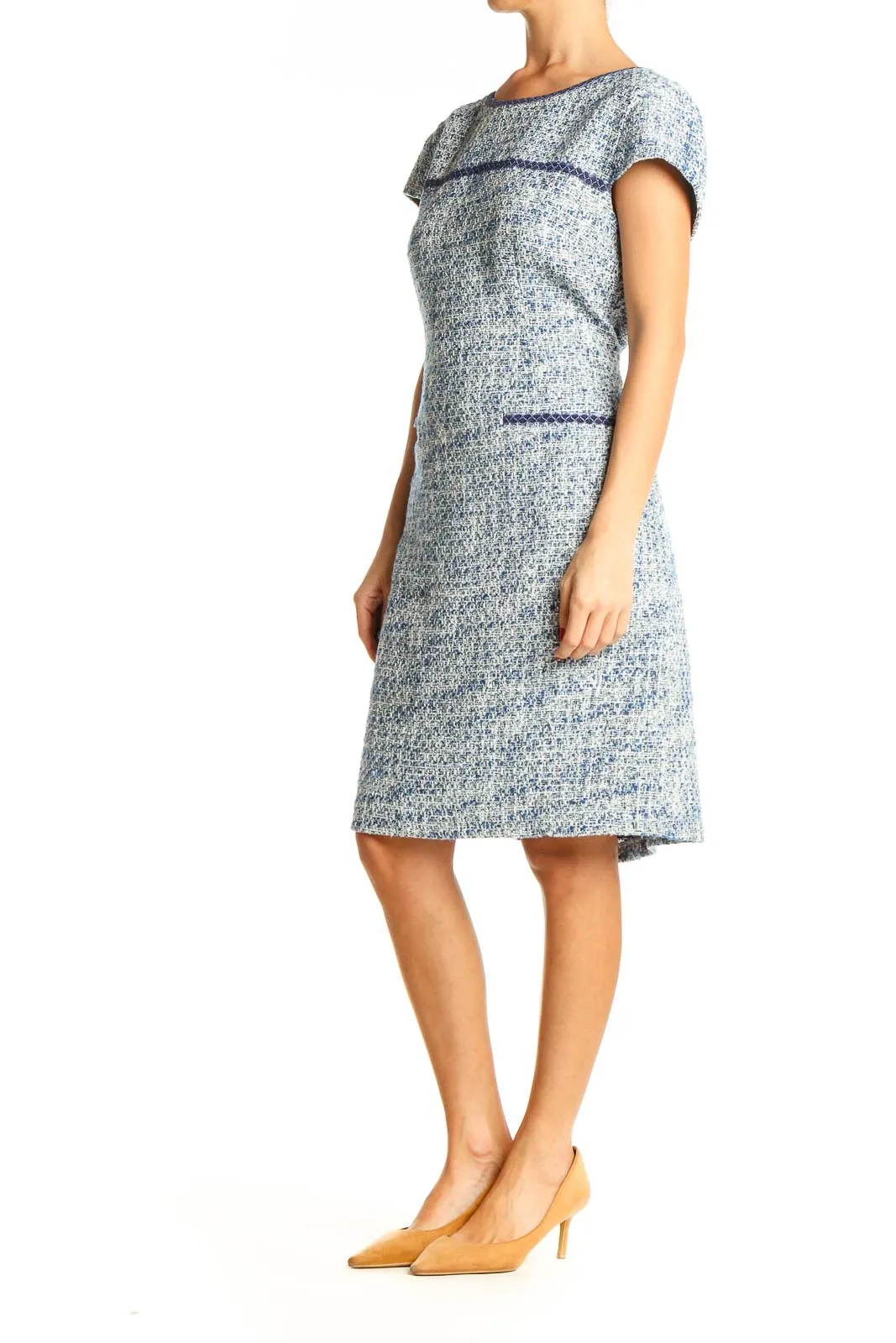 Blue Classic Tweed A-Line Dress