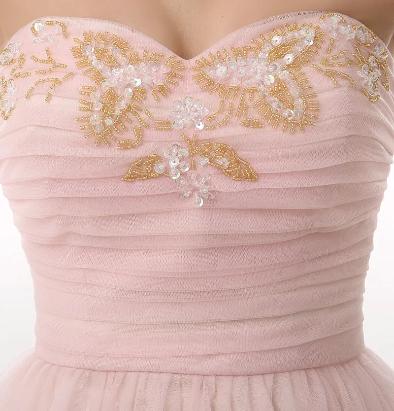 Blushing Pink Sweetheart Beaded A-line Short Homecoming Dresses