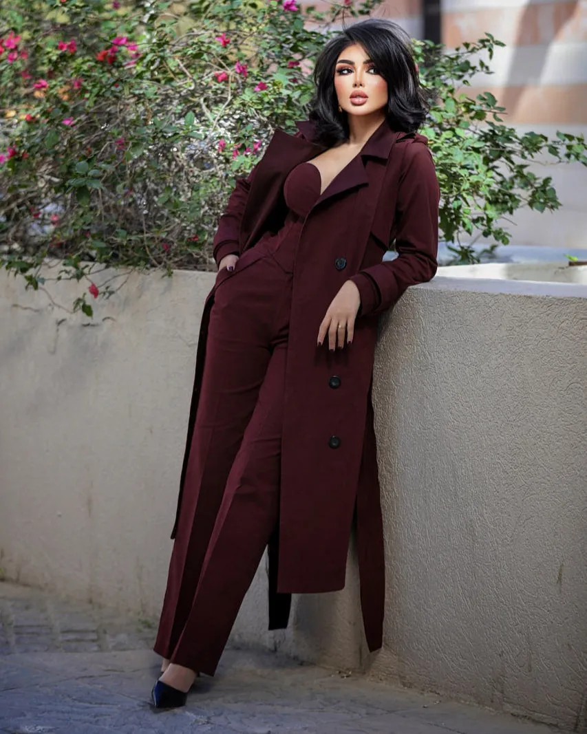 Burgundy High Waisted Tailored Trouser