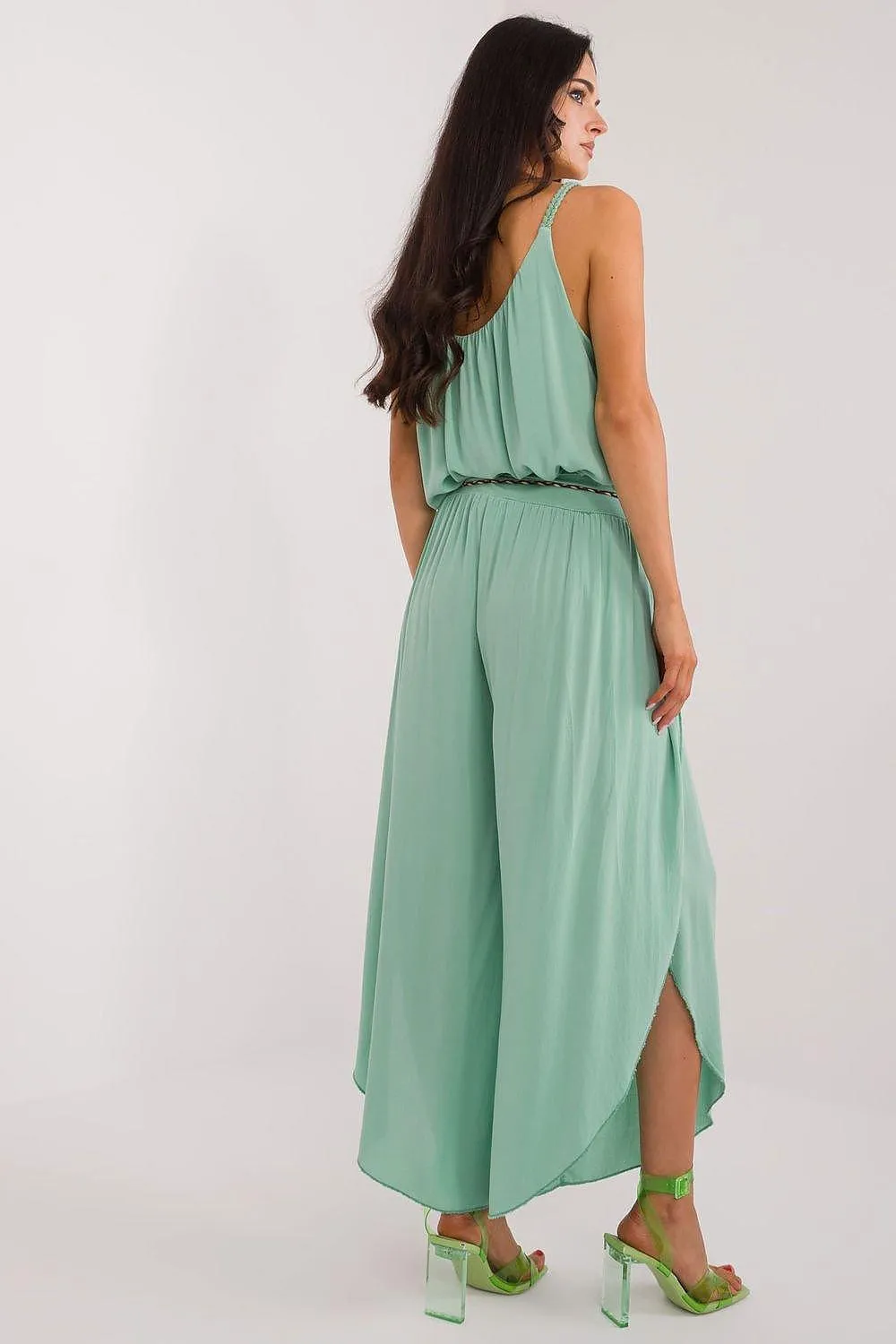 Chic High-Waisted Viscose Trousers with Trendy Waist Tie