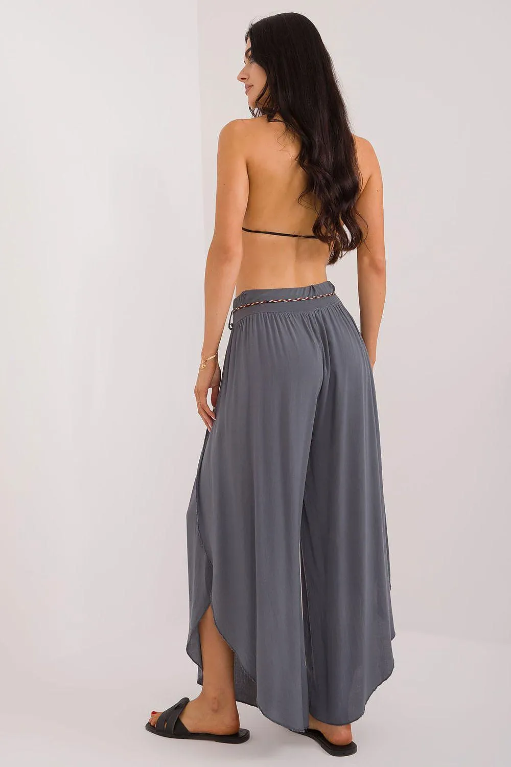 Chic High-Waisted Viscose Trousers with Trendy Waist Tie