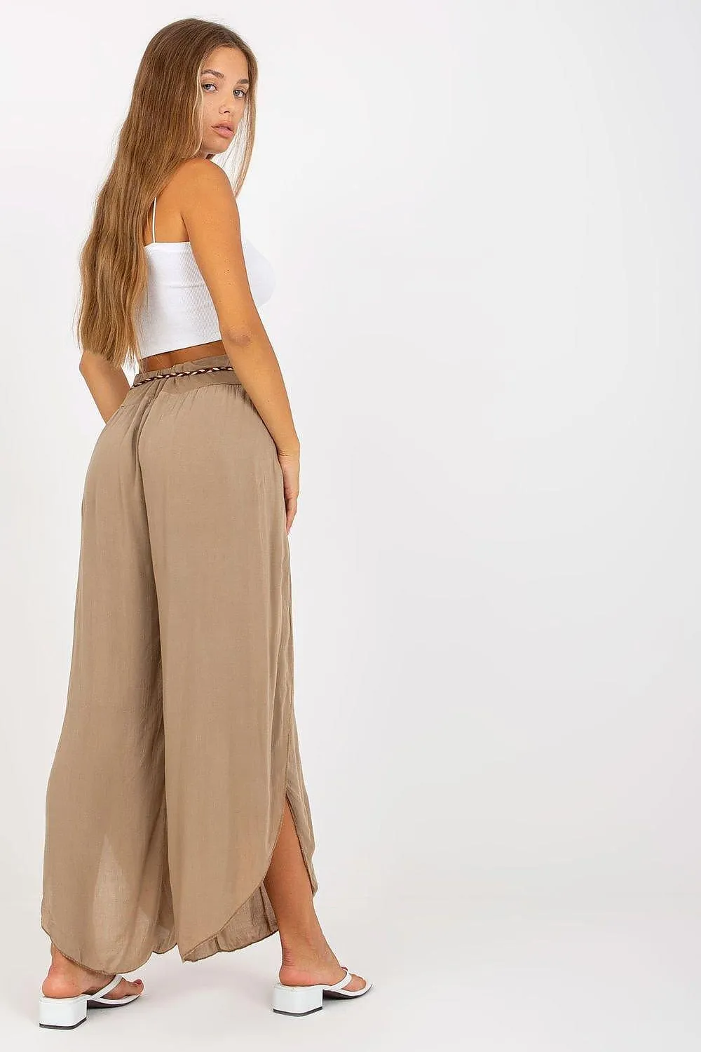 Chic High-Waisted Viscose Trousers with Trendy Waist Tie