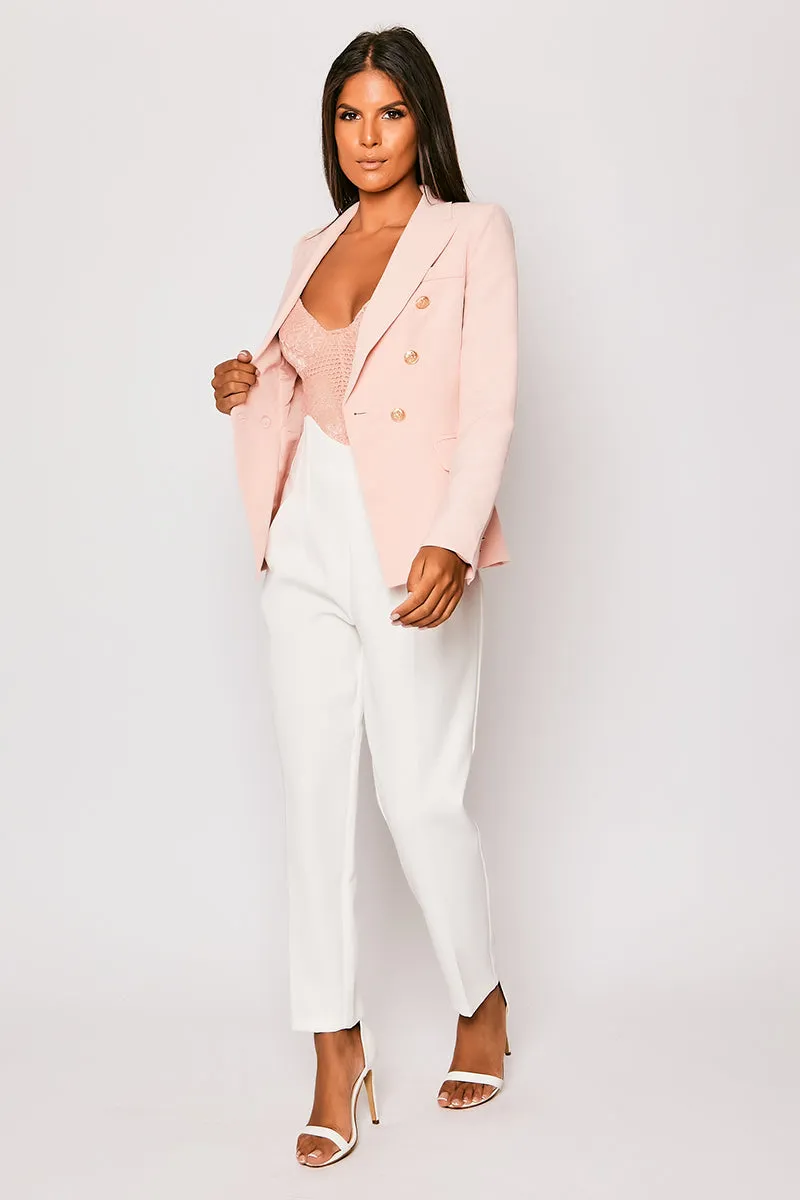 Corrine - White Pleated High Waisted Tailored Trousers