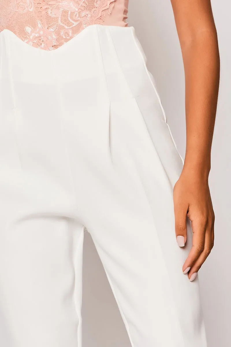 Corrine - White Pleated High Waisted Tailored Trousers