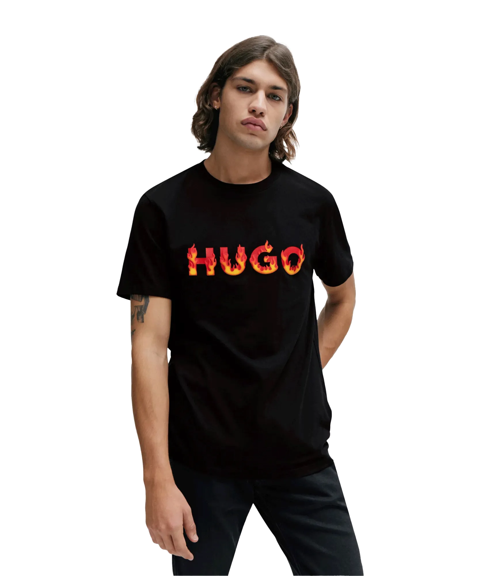 Cotton-jersey T-shirt With Puffed Flame Logo - Black