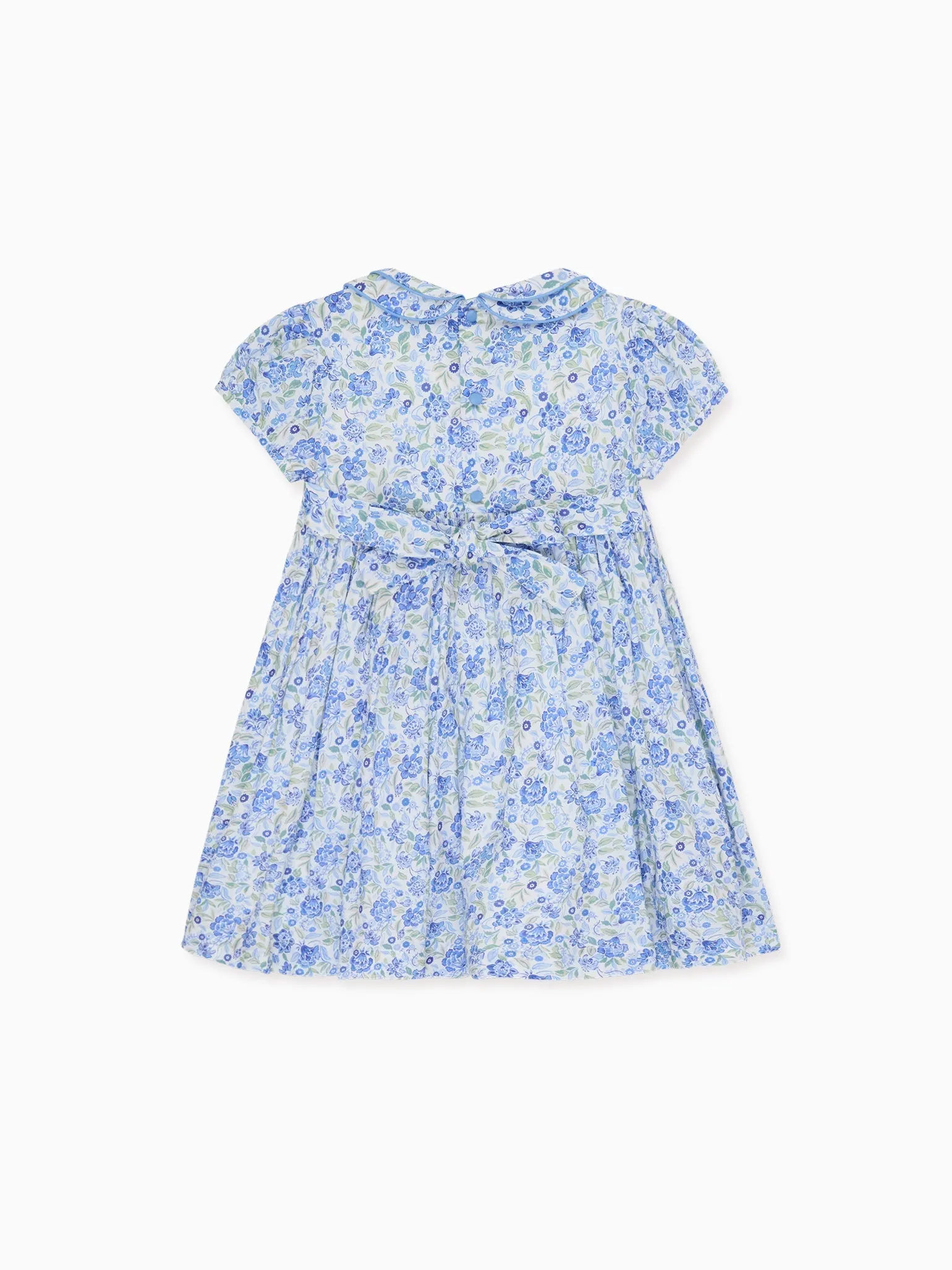 Dusty Blue Floral Arcadia Girl Hand-Smocked Dress