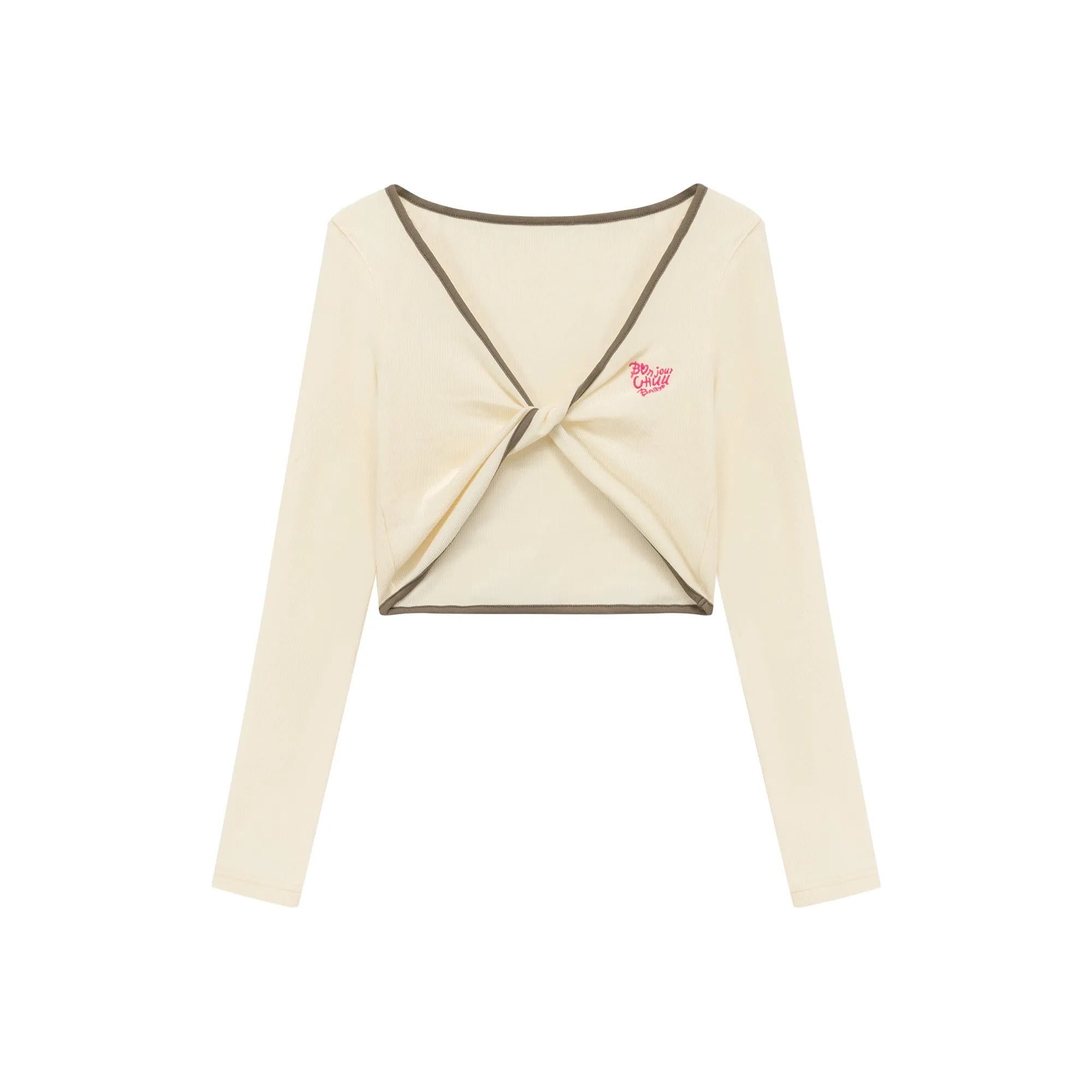 Embroidered Logo Twisted Cropped Cardigan