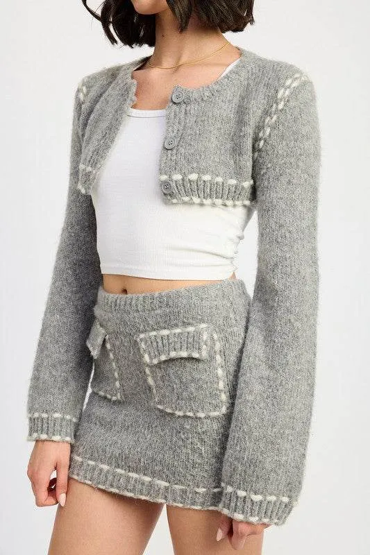 Emory Park Cropped Bubble Sleeve Cardigan Top