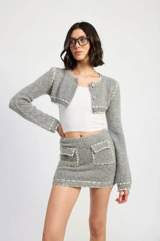 Emory Park Cropped Bubble Sleeve Cardigan Top