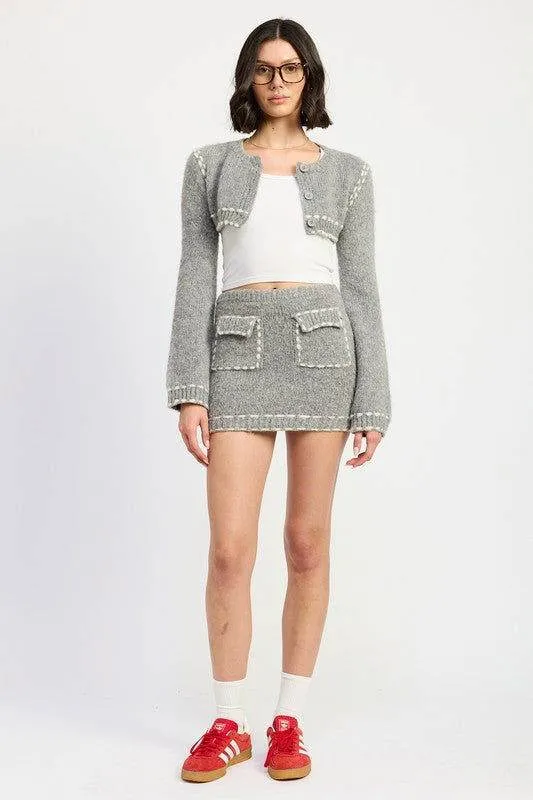 Emory Park Cropped Bubble Sleeve Cardigan Top