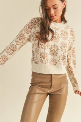 Fall Romance Floral Print Knit Sweater