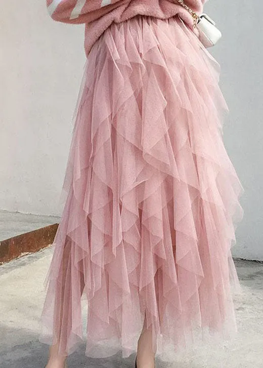 fashion Pink tulle pleated skirt Spring