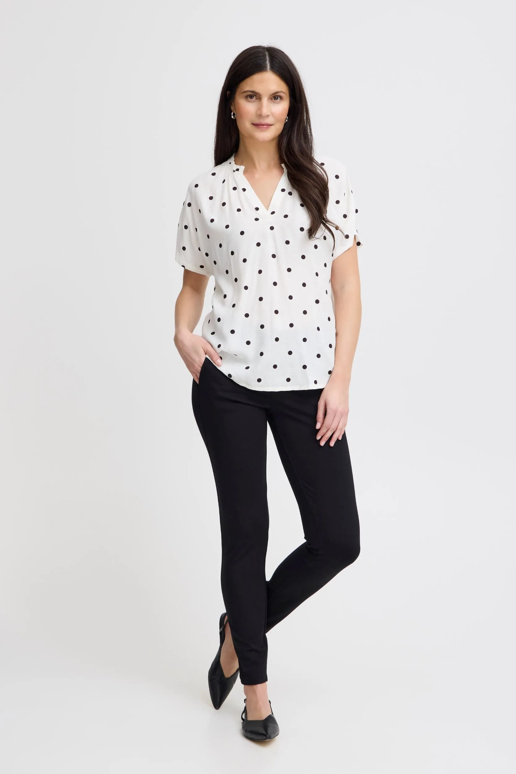 Fransa Polka Dot Short Sleeve blouse Black White 20613491 1