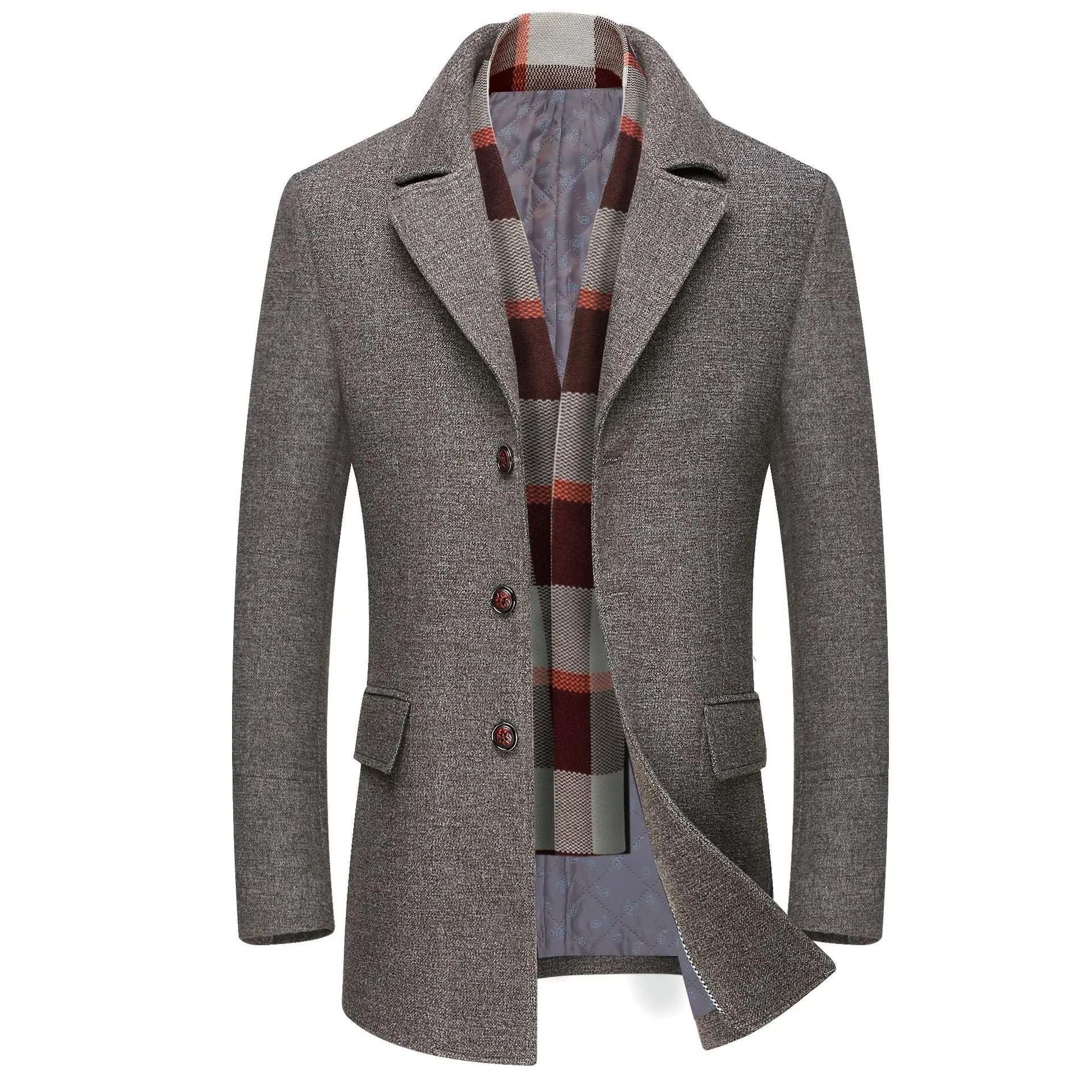 Gentlemen WOOL Pea COAT WITH SCARF