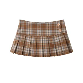 Girlary Mini Skirts For Woman Korean Fashion Khaki Plaid Skirts Women Y2k Clothes Low Waist Skirt Harajuku Vintage Pleated Skirts Preppy