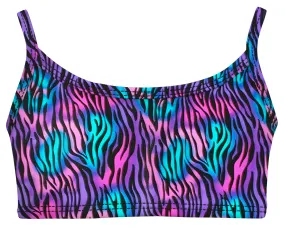 Girls UPF 50  Printed Bikini Swim Top  | Electric Zebra