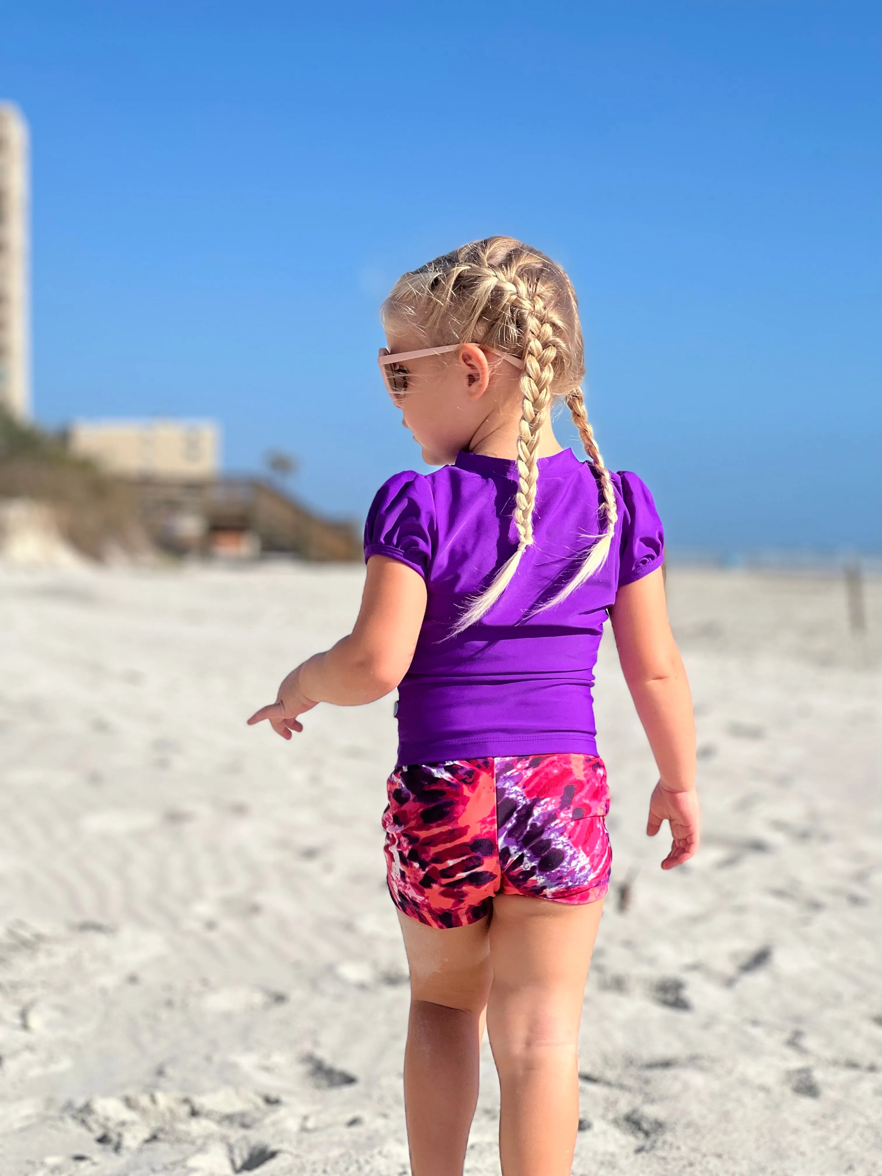 Girls UPF 50  Printed Swim Boy Shorts  | Fiesta Print