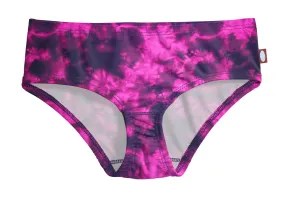 Girls UPF 50  Printed Swim Briefs  | Fuchsia Black Tie Dye