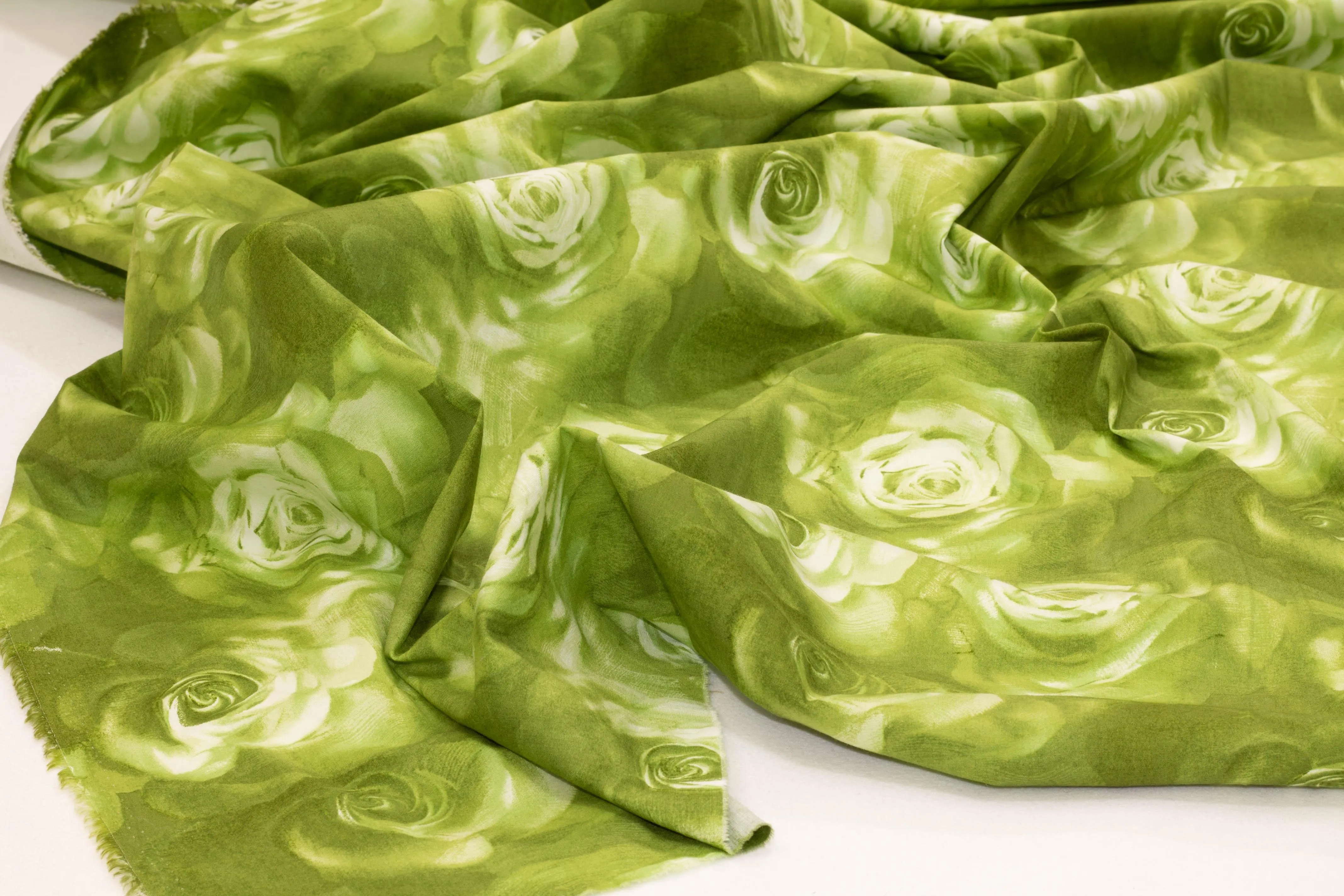 Green Floral Stretch Cotton