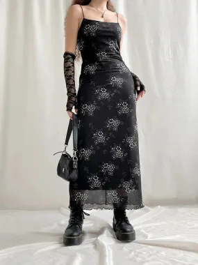 Grunge Floral Mesh Midi Dress