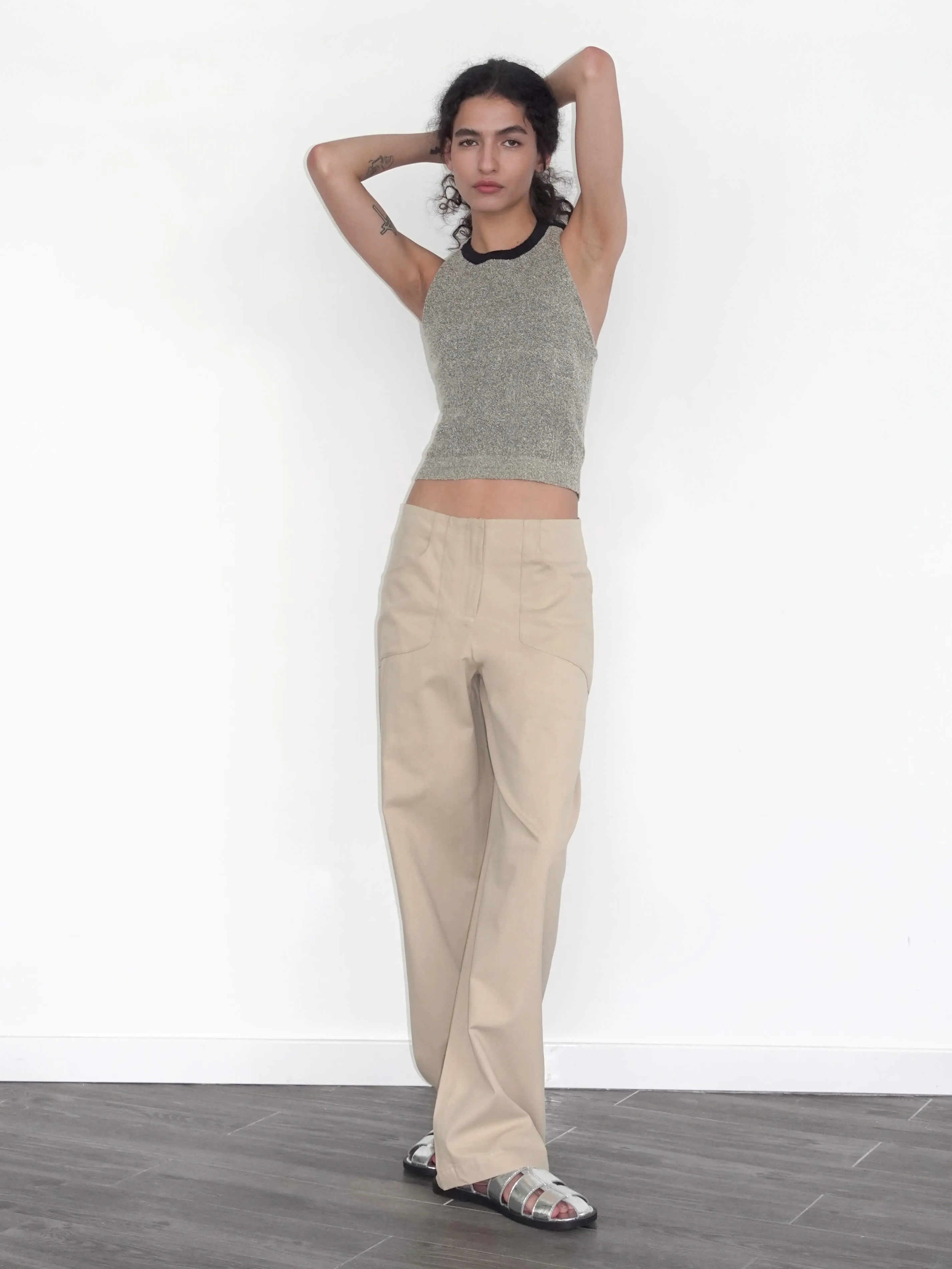 High Waisted Cotton Straight Trousers