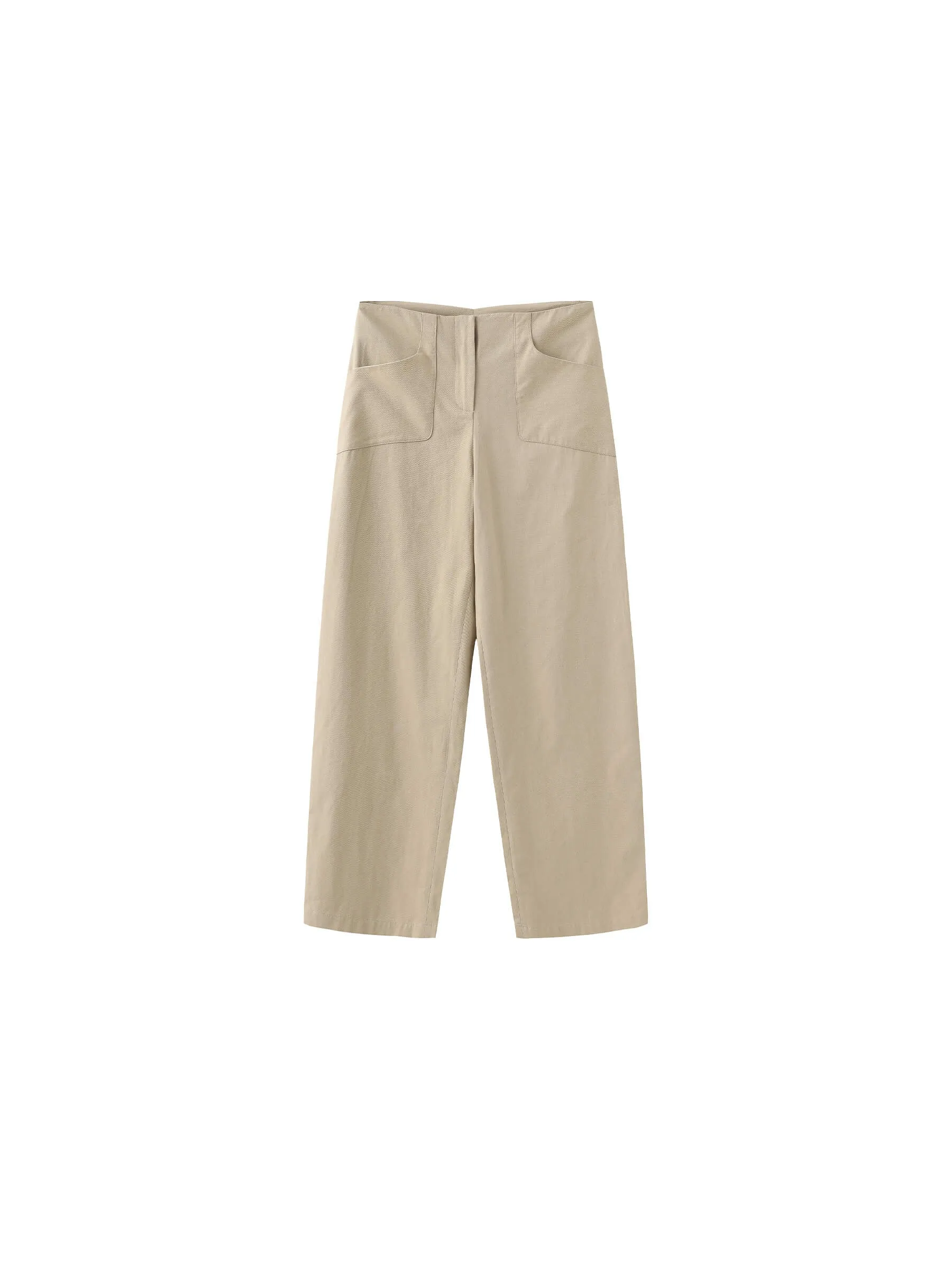 High Waisted Cotton Straight Trousers