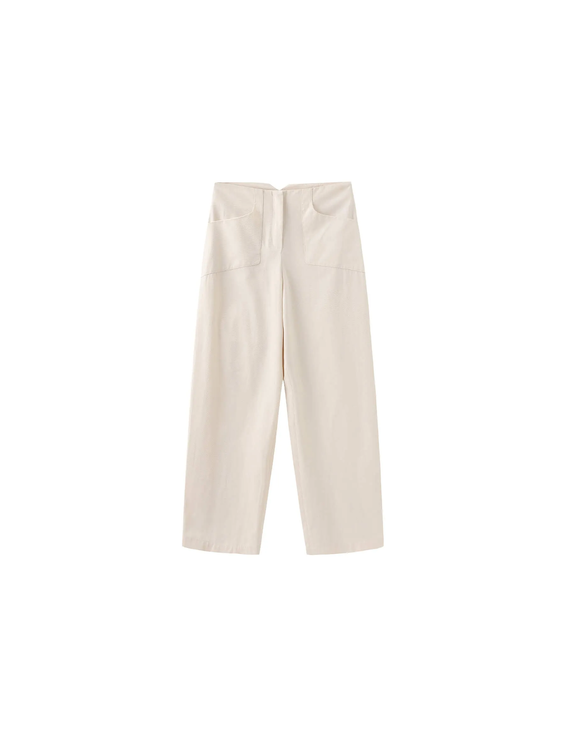 High Waisted Cotton Straight Trousers