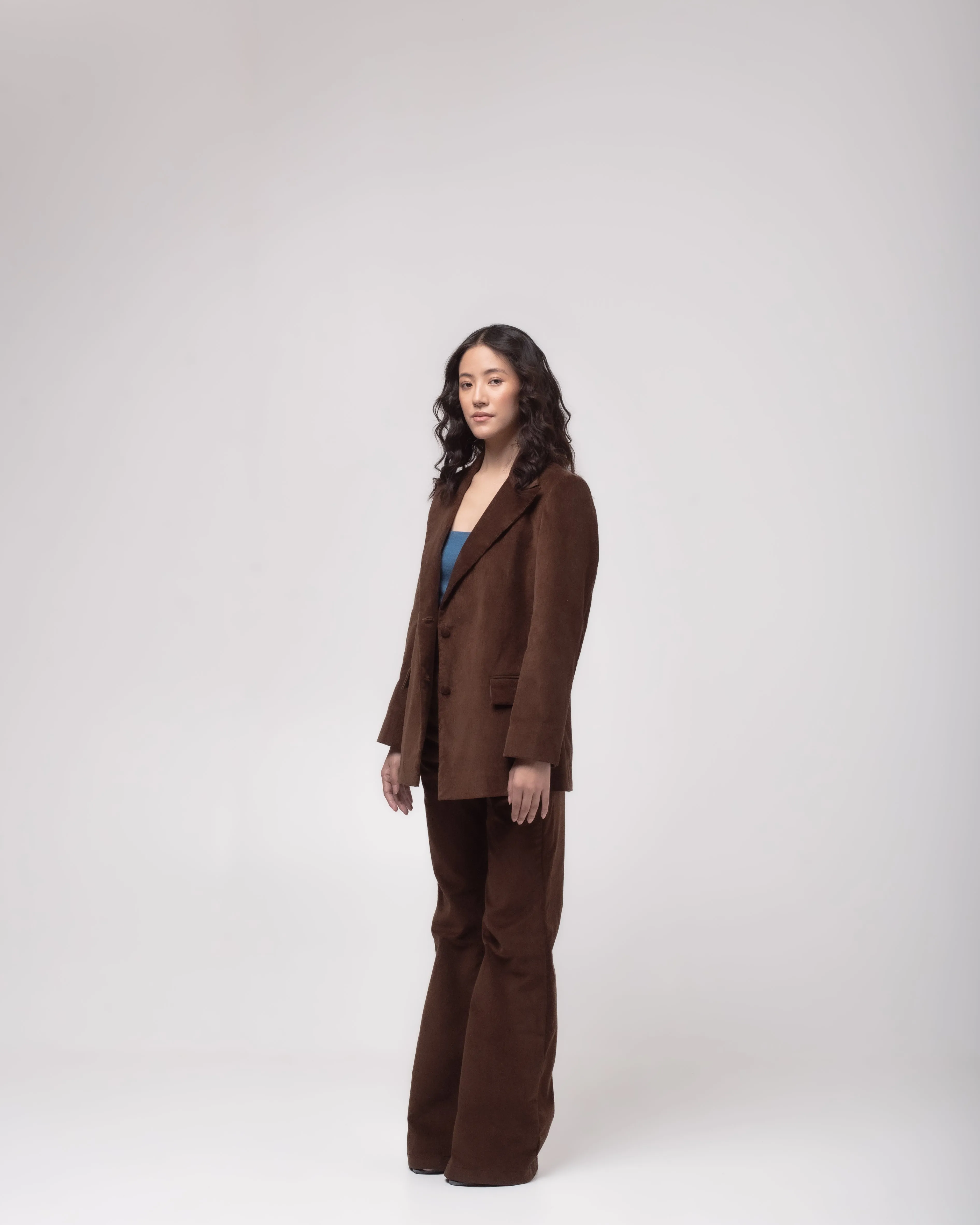 High-waisted flared corduroy trousers