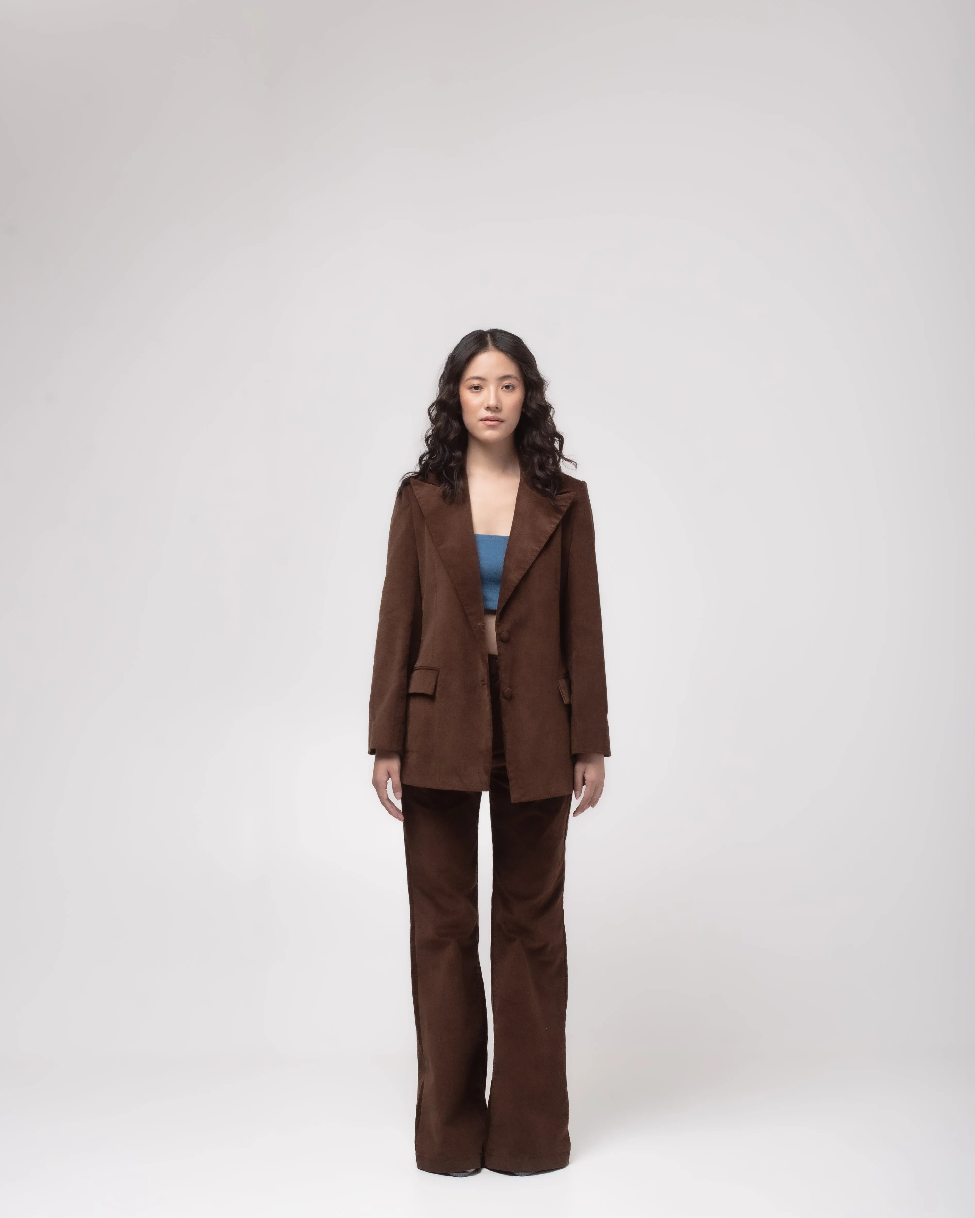 High-waisted flared corduroy trousers