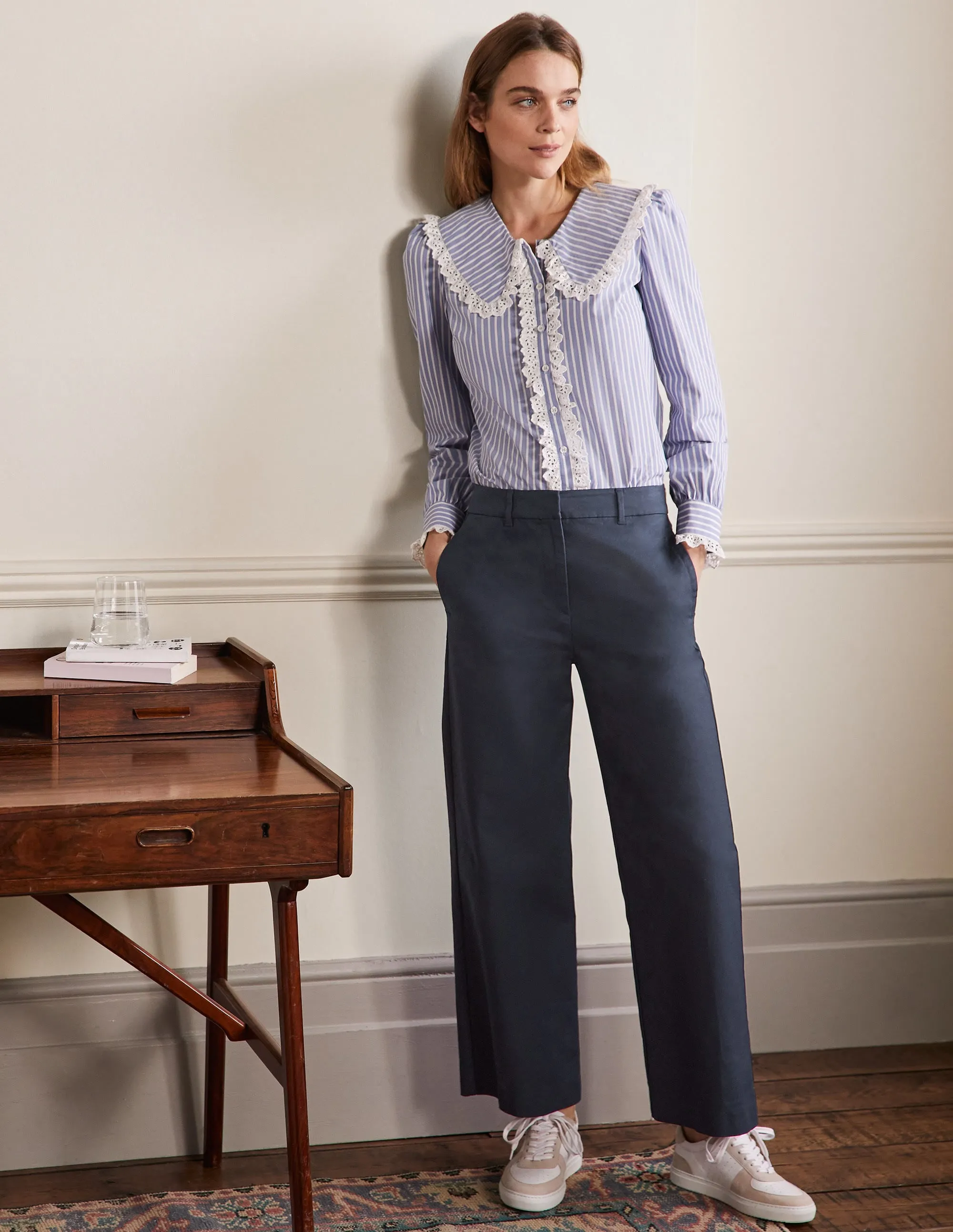 High Waisted Richmond Trousers-Navy