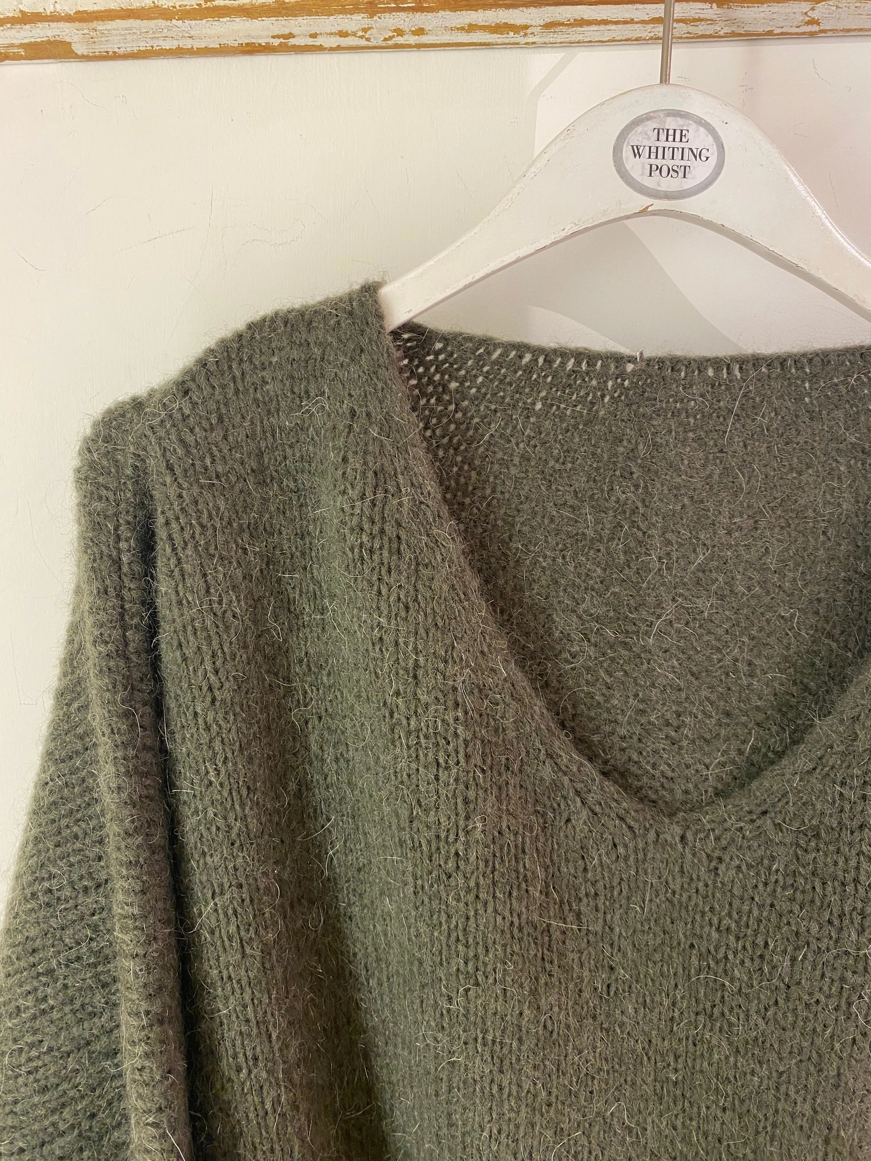 Italian collection mohair v-neck jumper -Khaki