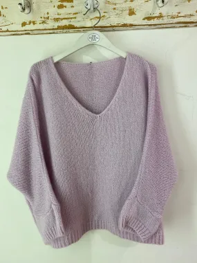 Italian collection mohair v-neck jumper - Lilac