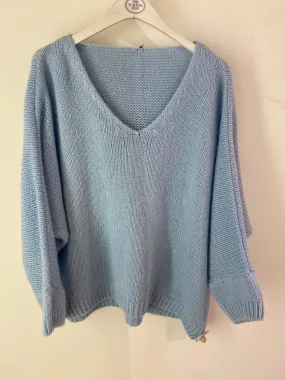 Italian collection mohair v-neck jumper - Sky blue