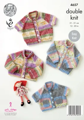 King Cole 4657 Double Knitting Pattern - Baby DK Cardigans (12-20 in)