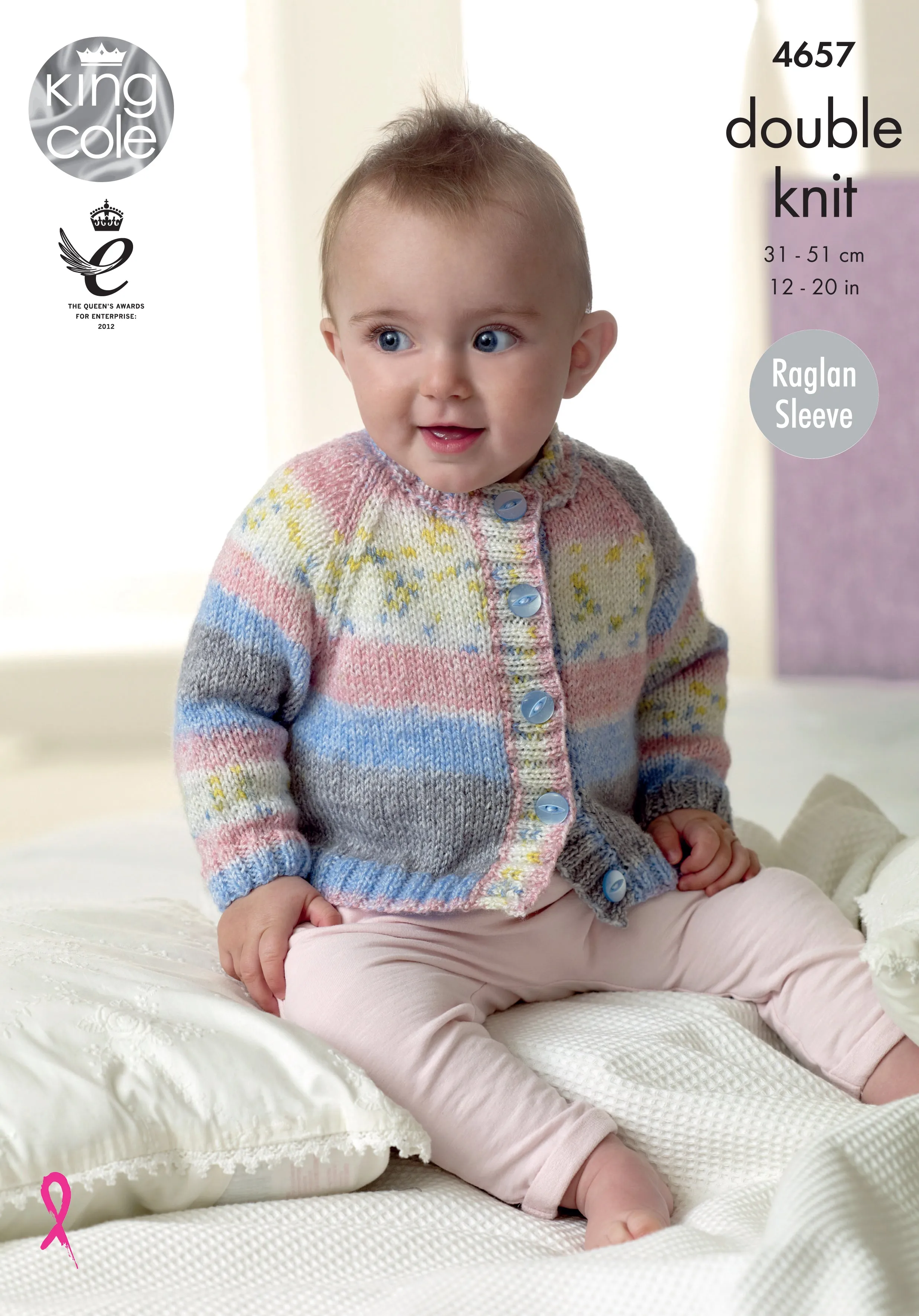 King Cole 4657 Double Knitting Pattern - Baby DK Cardigans (12-20 in)