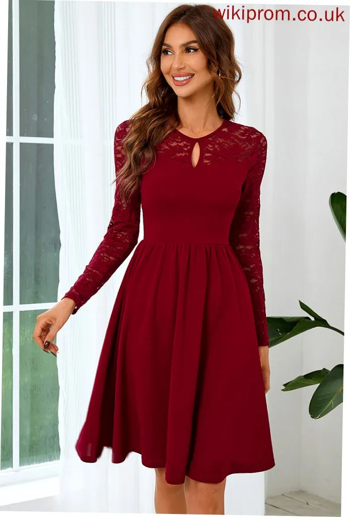 Long Sleeves Round Blends Mini Elegant Mia Club Dresses A-line Neck Cotton Lace Dresses