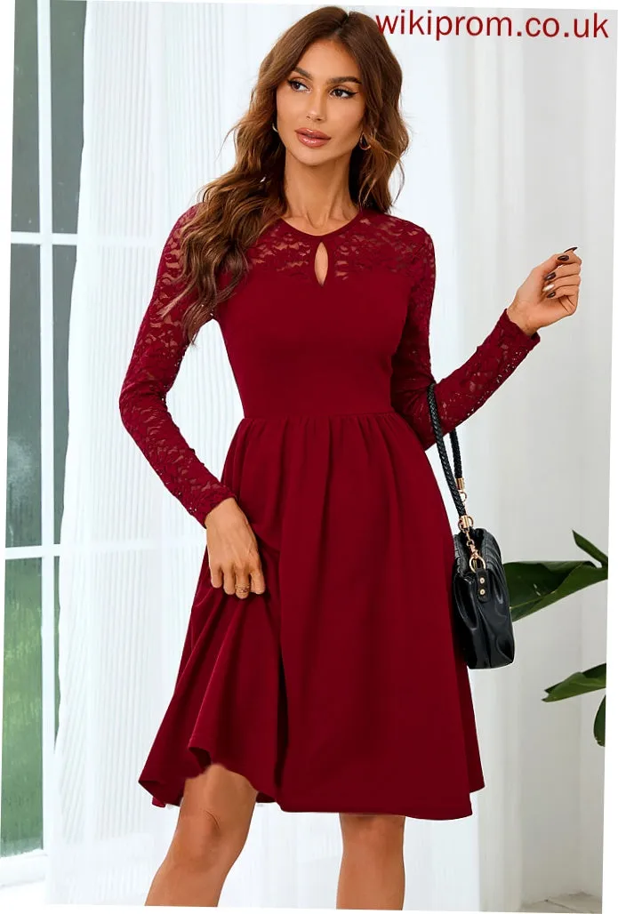 Long Sleeves Round Blends Mini Elegant Mia Club Dresses A-line Neck Cotton Lace Dresses