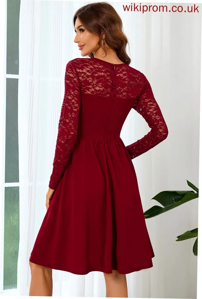 Long Sleeves Round Blends Mini Elegant Mia Club Dresses A-line Neck Cotton Lace Dresses